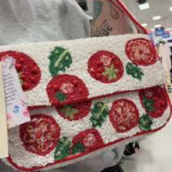 Viral Tik Tok Beaded tomato white red Handmade in India purse bag - Picture 3 of 9